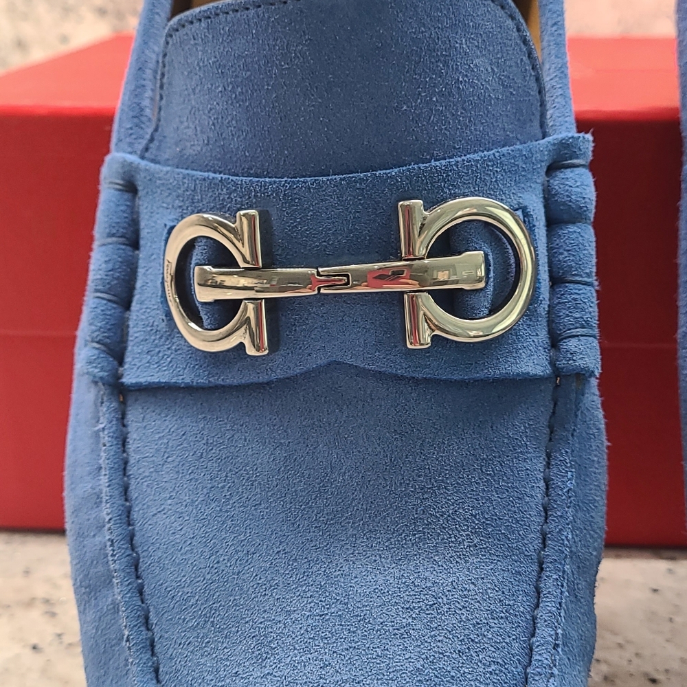 Ferragamo Grazioso Men's Loafer - Indigo Blue Suede - Picture 7 of 14